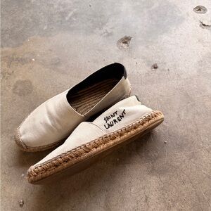 Saint Laurent Cream and Black Canvas Espadrilles